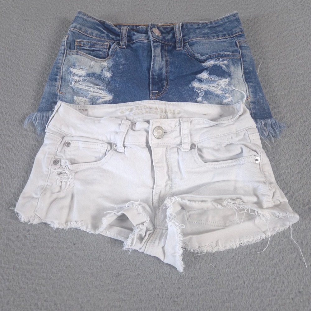 LOT OF 2 American Eagle Shorts Womens 0 Multi Hi-Rise Shortie Distressed Denim